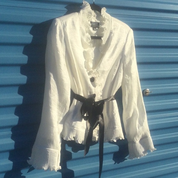 ADRIANNA PAPELL Evening Essentials Longsleeve Shimmering White Blouse,Size10 EUC - Picture 2 of 8